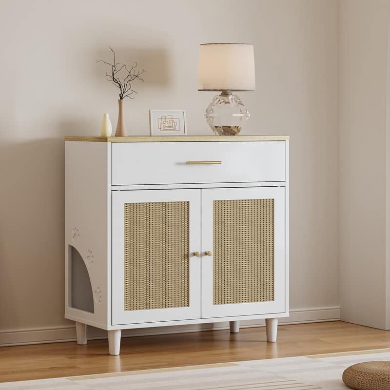 31" Wooden Pet House Sideboard Storage Cabinet for Living Room Bedroom Office - White