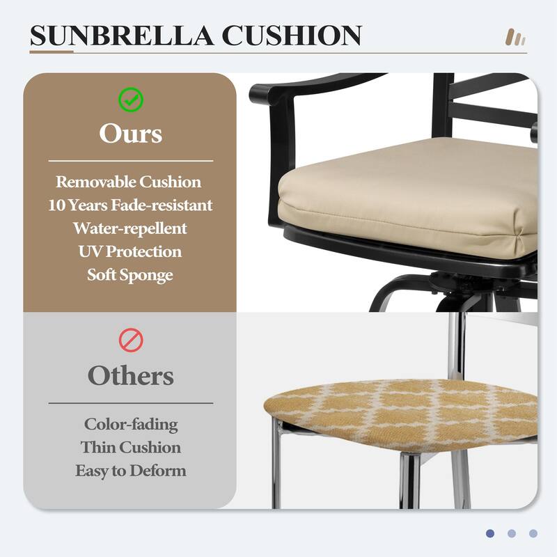 Outdoor Bar Stools Patio Aluminum Swivel Barstools with Sunbrella Cushion