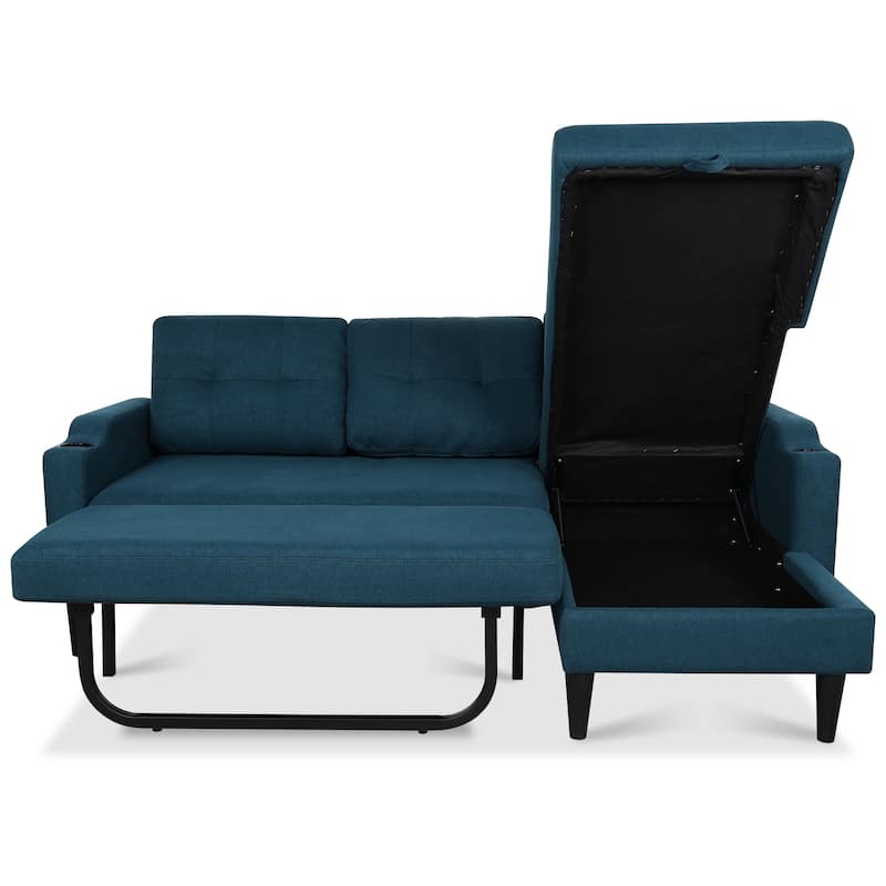 Pull Out Couch, L Shaped Convertible Sleeper Sofa Bed with Hidden Storage, 3-in-1 Upholstered Sectional Sofa with Cup Holder