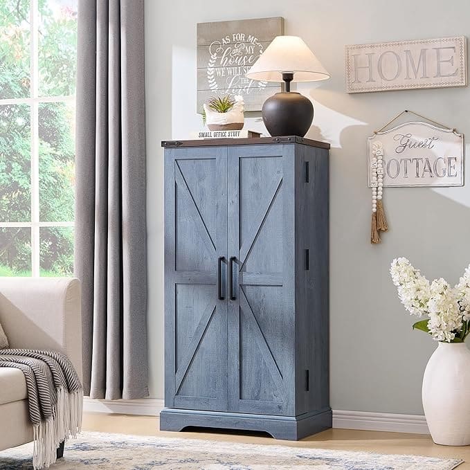 47" Farmhouse Kitchen Pantry, Storage Cabinet with Barn Doors