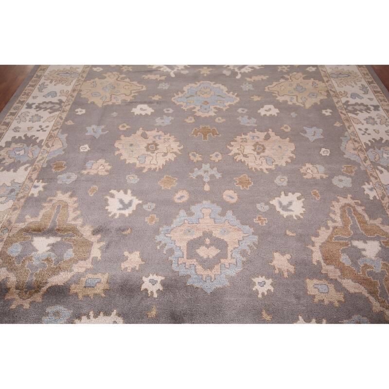 Gray Oushak Oriental Area Rug Handmade Transitional Wool Carpet - 9'2" x 11'9"