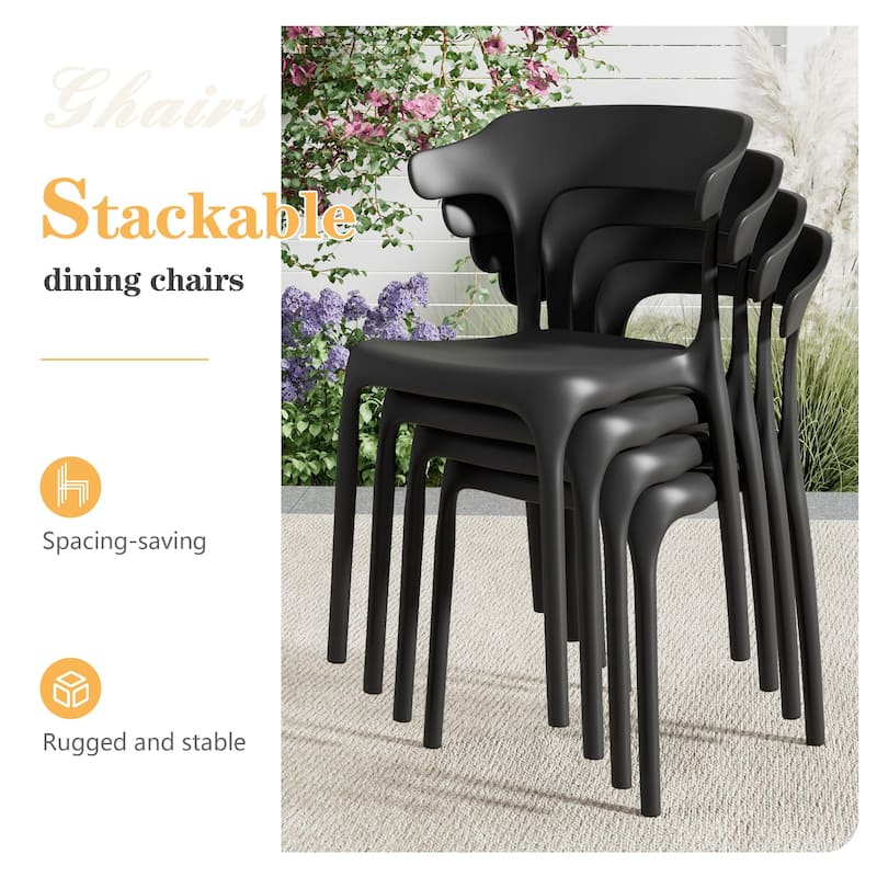 Javlergo 4-Pack Stackable Plastic Chairs for Indoor & Outdoor Use 250lb Capacity Horn Back Design Patio Dining Chairs