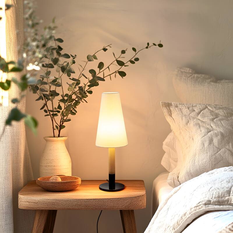 Brightech Arthur LED Oak Wood Modern Empire Dimmable Bedside Nightstand Desk Lamp