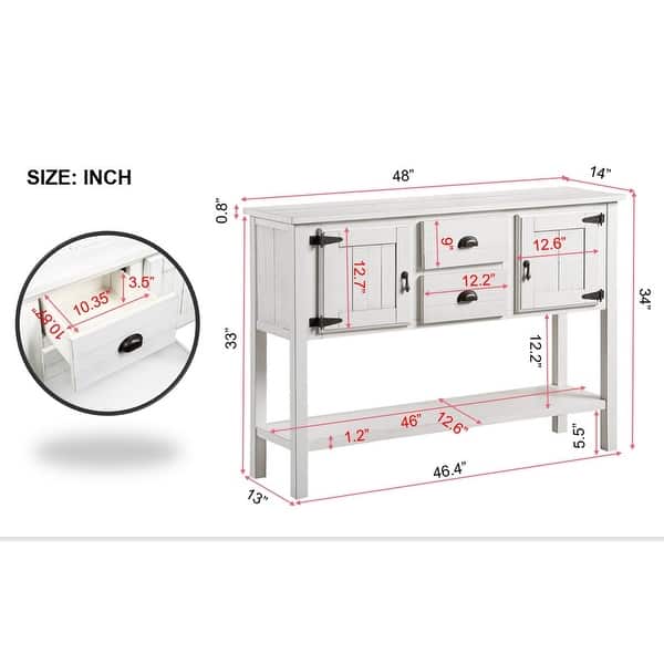 dimension image slide 2 of 4, 48''Retro Style Solid Wood Sideboard Console Table Buffet/Sideboard with 2 Drawers，Bottom Shelf