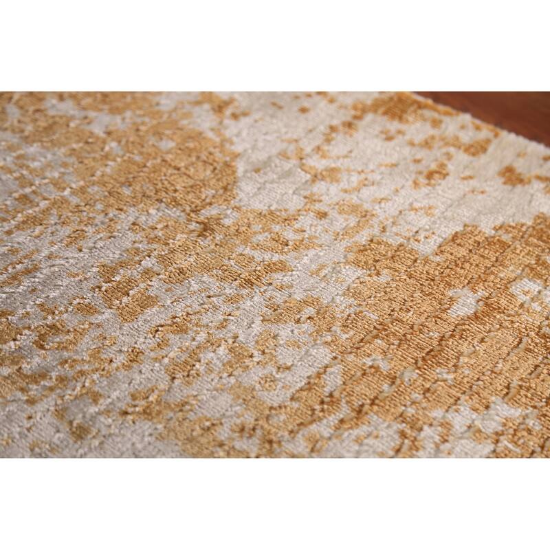 Gold Abstract Contemporary Foyer Rug Hand-Knotted Wool Carpet - 2'0"x 3'0"