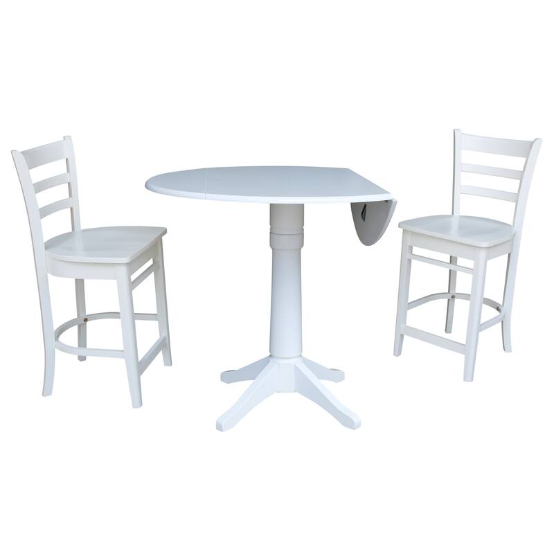 42 In Round Top Drop Leaf Table with 2 Counter Height Stools