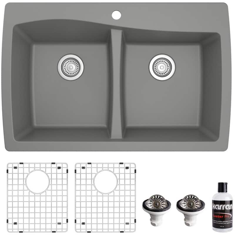 Karran USA QT-720-PK1 Quartz QT 34" Drop In Double Basin Quartz