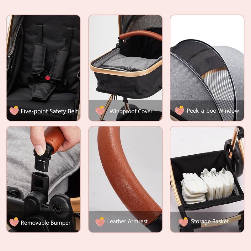 Convertible Baby Stroller, 3 in 1 Reversible Bassinet Stroller for Newborn