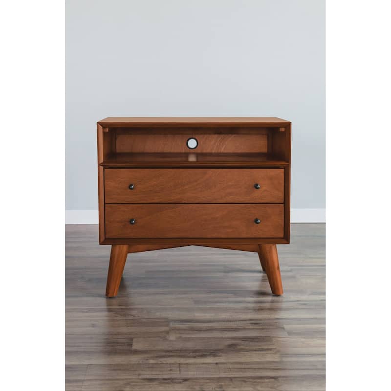 Alpine Furniture Flynn Mid Century Modern Large 2 Drawer Nightstand