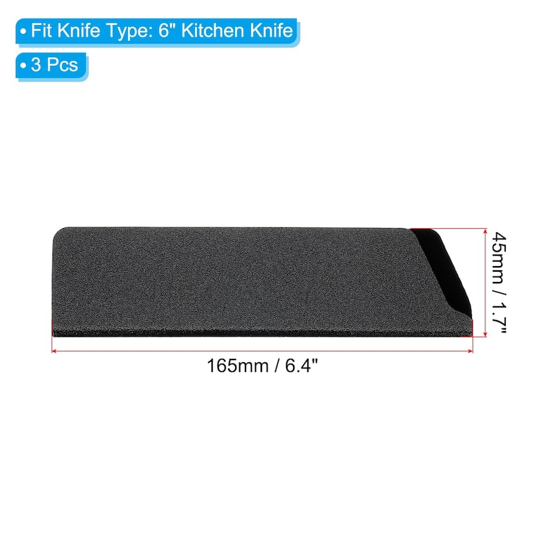 ABS Knife Cover Sleeves Edge Guard Blade Protector - Black 3 Pcs - 6" Kitchen Knife