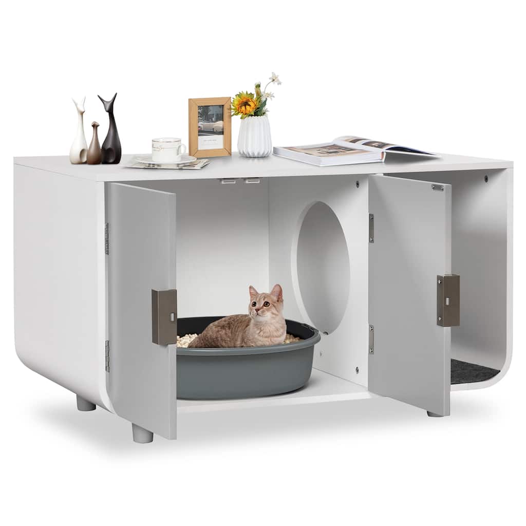 Costway Cat Litter Box Enclosure Furniture Hidden Cat Washroom with - See Details