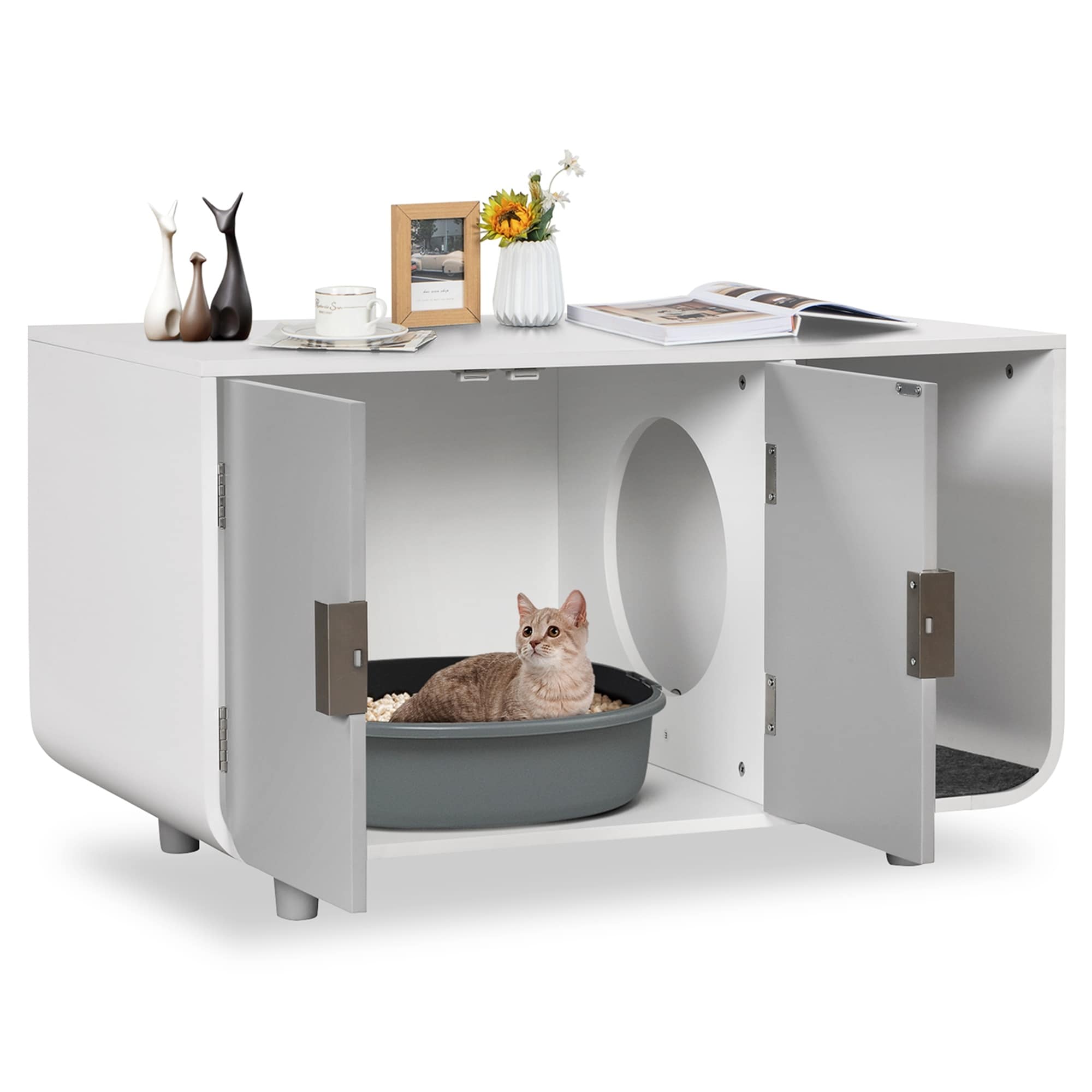Costway Cat Litter Box Enclosure Furniture Hidden Cat Washroom with - See Details