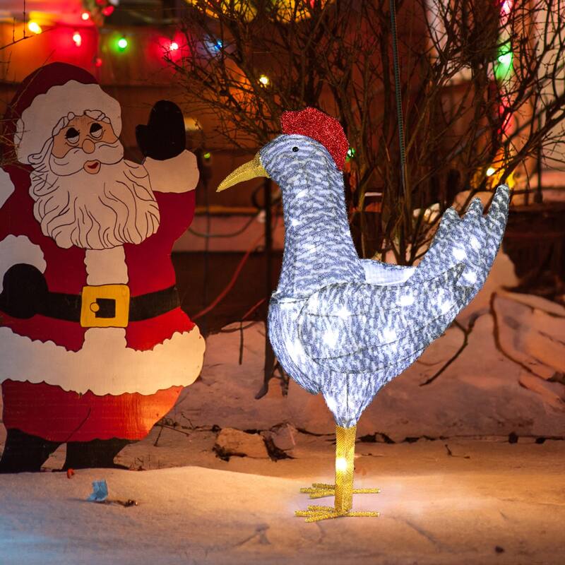 2FT Lighted Christmas Rooster Outdoor Decoration with 50 LED Lights, Weather-Proof Yard Ornament