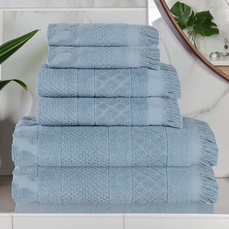 Superior Rolla Cotton Geometric Jacquard Plush Soft 6 Piece Towel Set