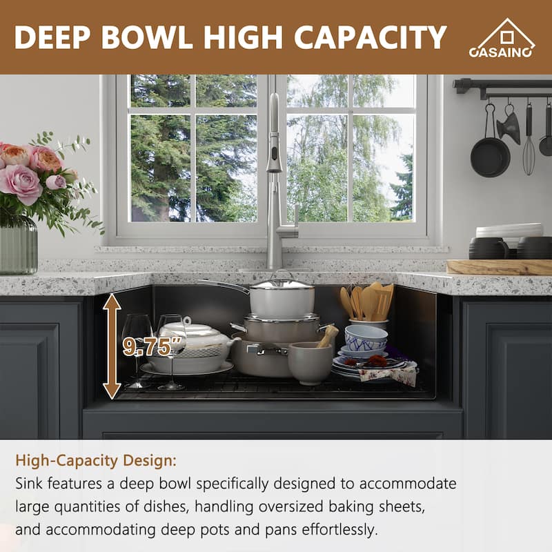Handmade Stainless Steel 18-Gauge Single Bowl Farmhouse Apron Kitchen Sink in Nano PVD with Bottom Grid and Basket Strainer - 30" x 22" x 10"