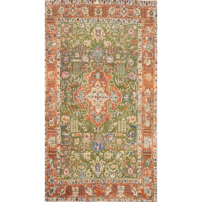 Hand Knotted Oriental 100% Wool Carpet Traditional Medallion Green Tabriz Area Rug - 8' 7'' X 4' 8''