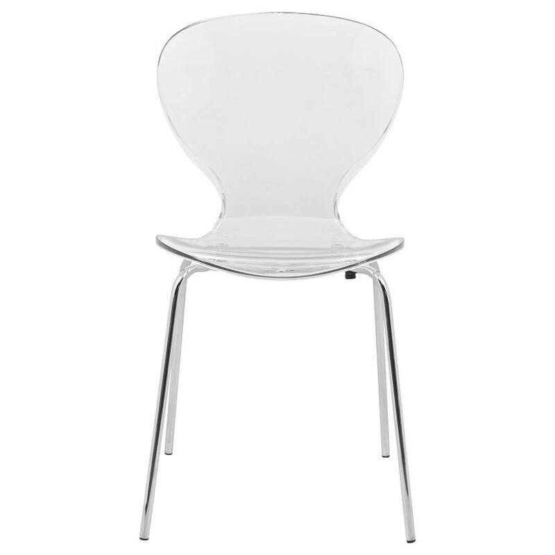 Oyster Modern Stackable Plastic Dining Chair with Curved Backrest and Accent Chrome Legs for Kitchen or Café Use Set of 2