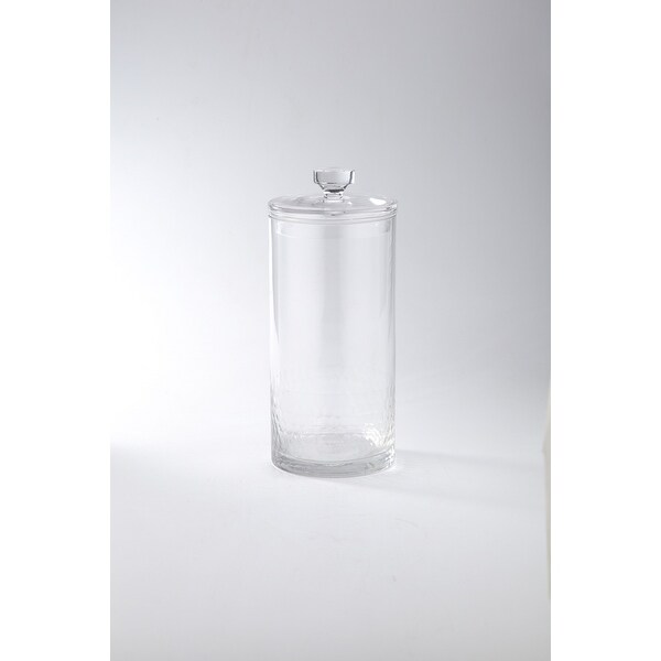 12” Clear Hand Blown Cylindrical Shaped Glass Jar with Finial Lid - N/A