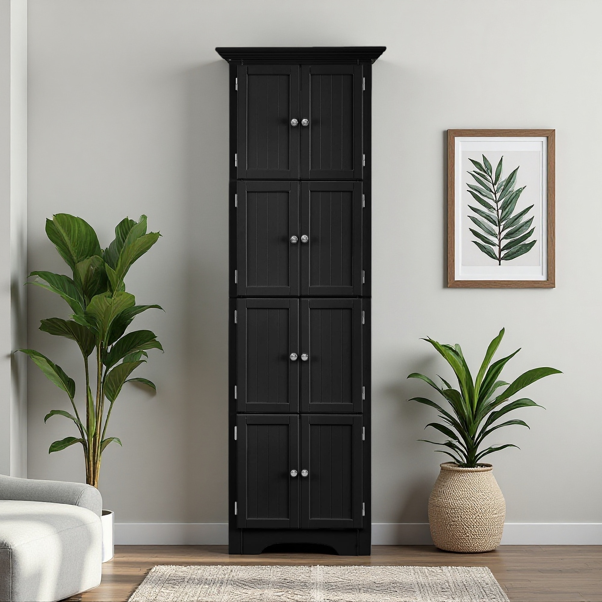 Tall Storage Cabinet with 8 Doors and 4 Shelves