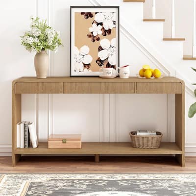 Modern 3-Drawer Console Table with Vertical Slats and Rounded Edges