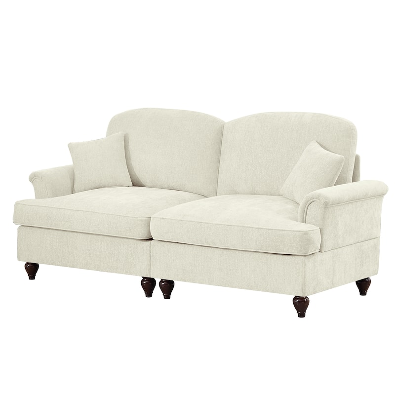 Mid-Century 2-Seat Sofa Couch with Flared Arms & Removable Ruffled Skirts, Retro Chenille Upholstered Loveseat for Living Room