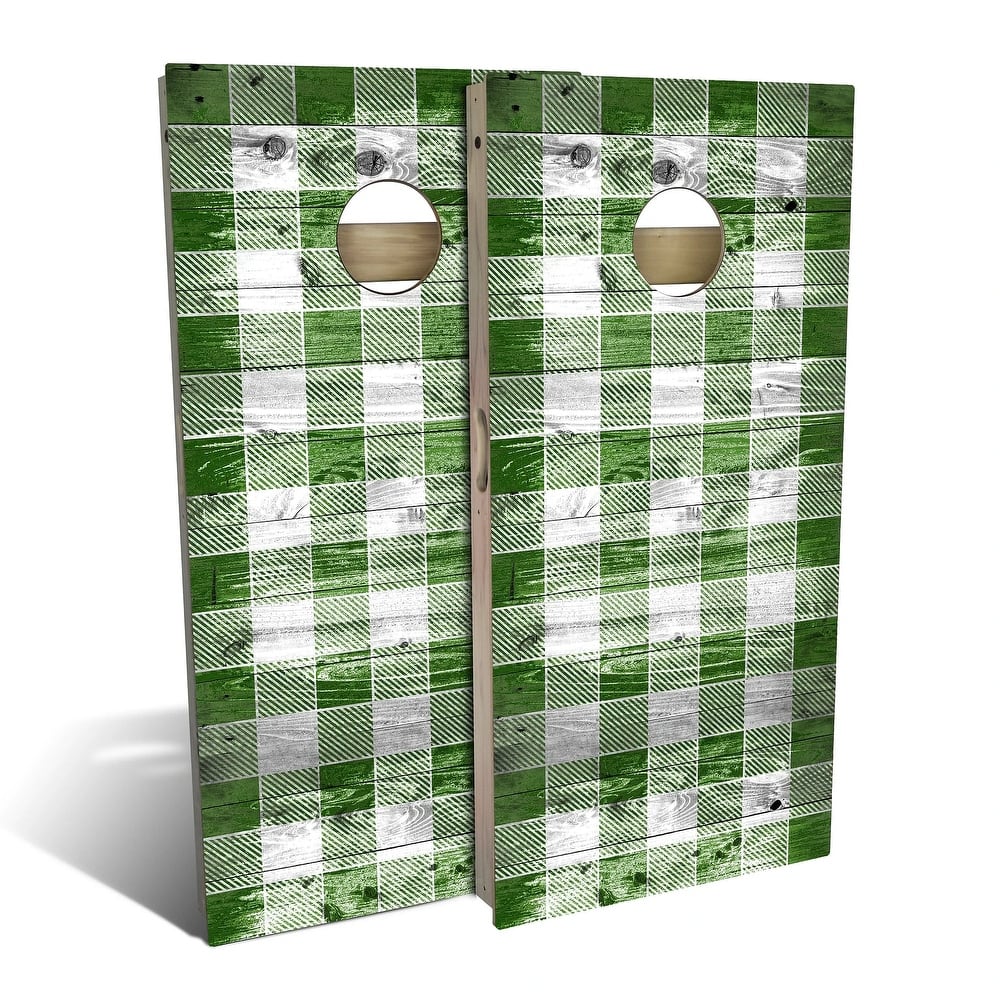 Green Checkered Outdoor Cornhole Board Set
