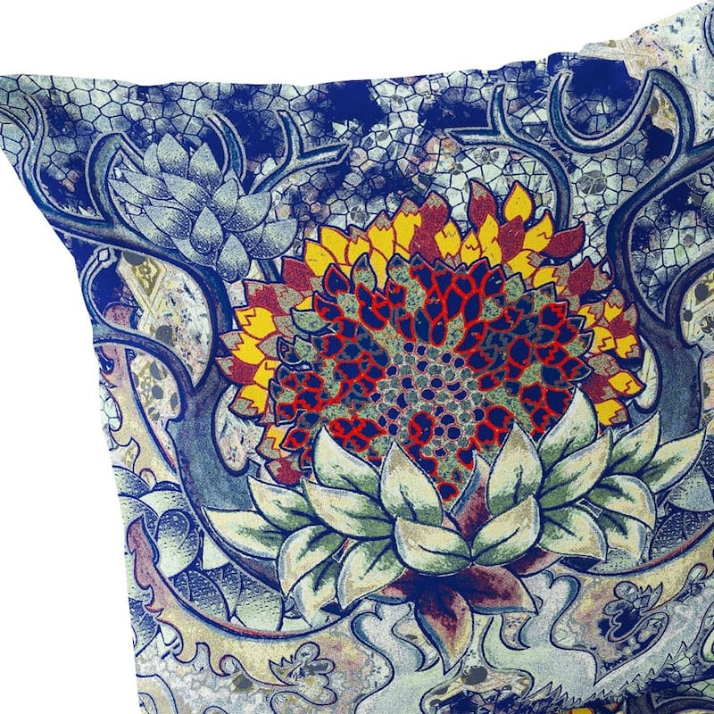 HomeRoots Set of Two 16" X 16" Blue and Yellow Blown Seam Floral Indoor Outdoor Throw Pillow - 16.00' X '16.00' X '5.00