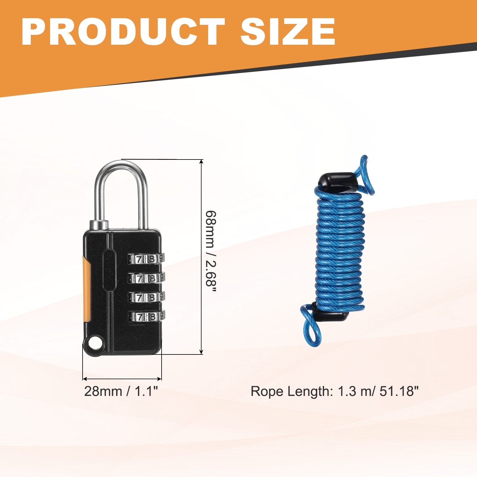 Combination Luggage Lock, Digit Combination Padlock with Cable Travel Locker Locks for Gym Files Cabinet Backpack
