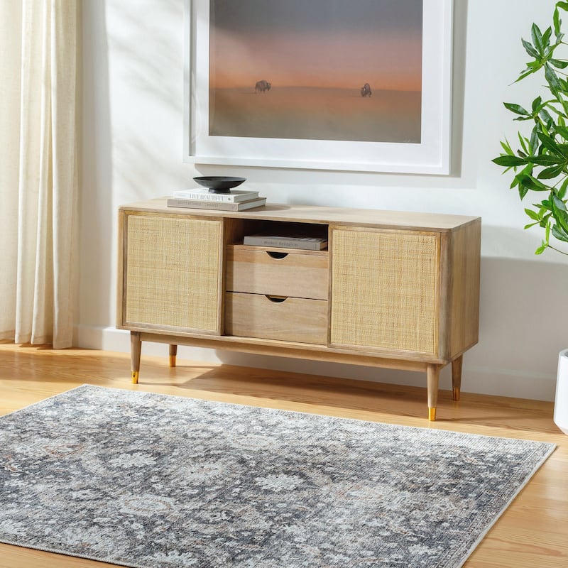 Livabliss x Vivir Lorelai Vintage Washable Area Rug - Medium Gray - 6' 7" x 9'