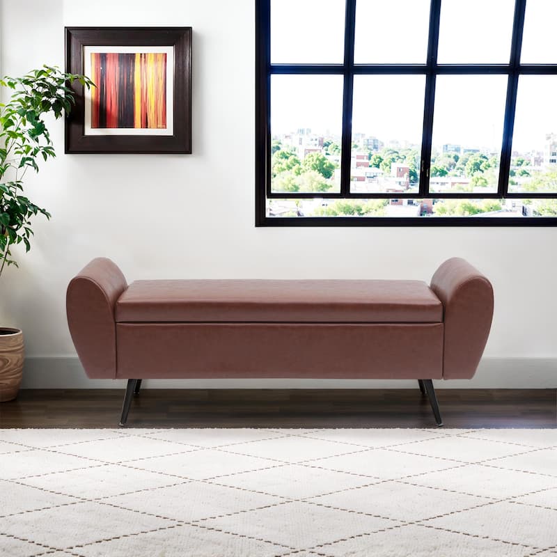 Upholstered 56"W Flip Top Storage Bench with arms