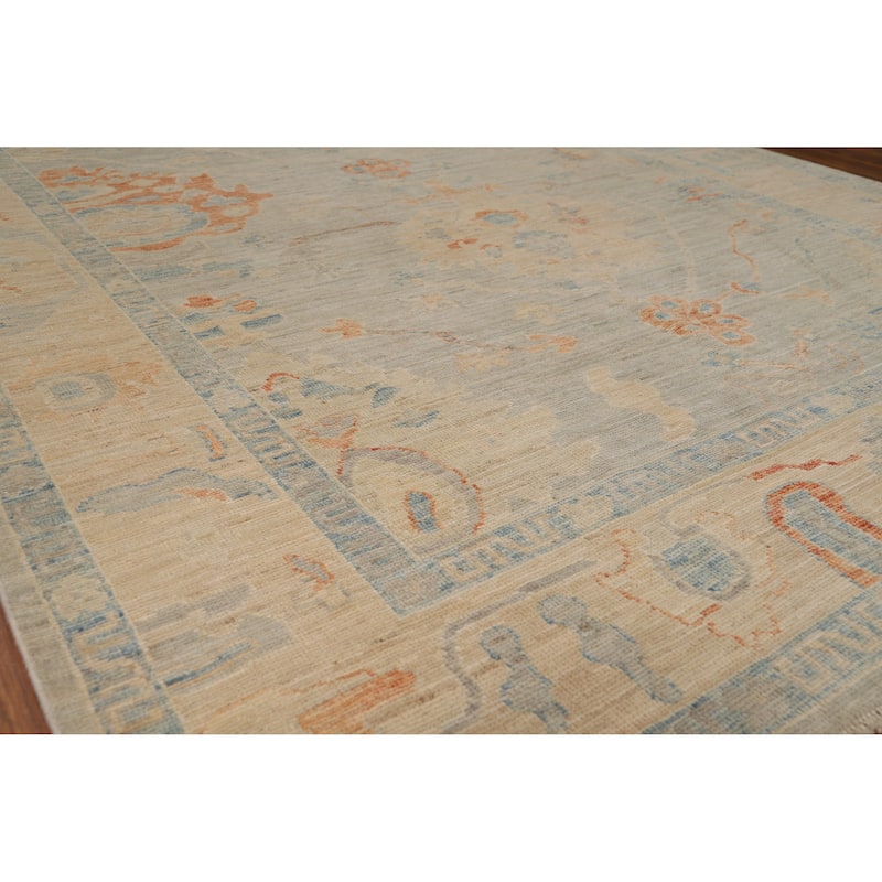Hand Knotted Oriental 100% Wool Carpet Transitional All-Over Greys & Charcoal Oushak Area Rug - 9' 0'' X 6' 2''