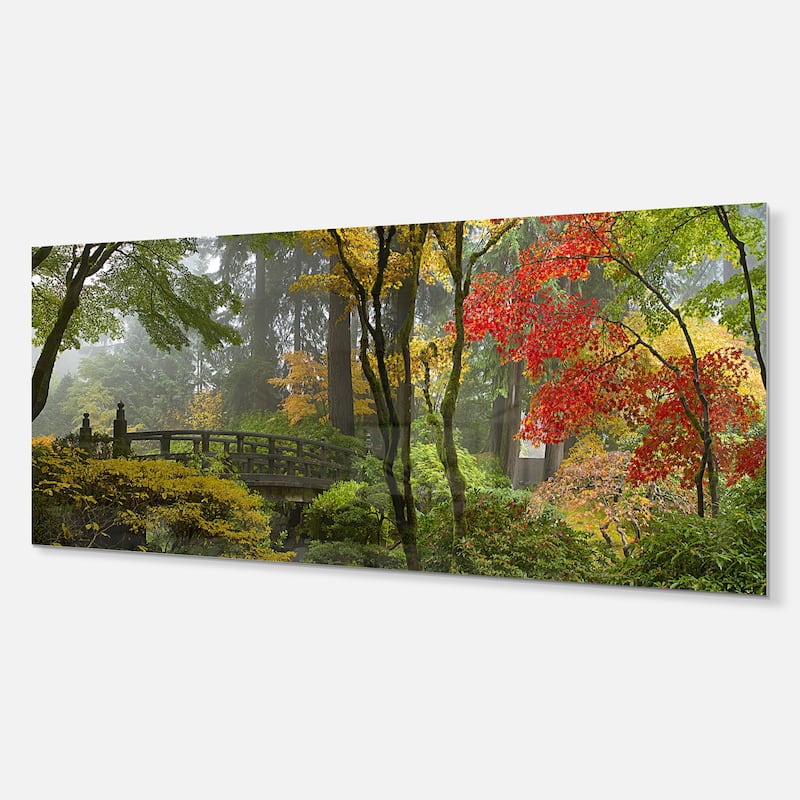 Designart 'Japanese Wooden Bridge in Fall' Photo Metal Wall Art