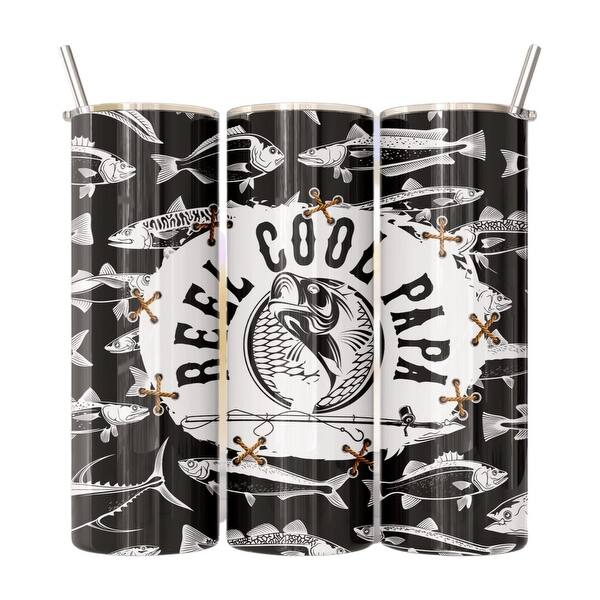 Reel Cool Papa Fishing Fisherman 20 Oz Skinny Metal Tumbler w/Lid and ...