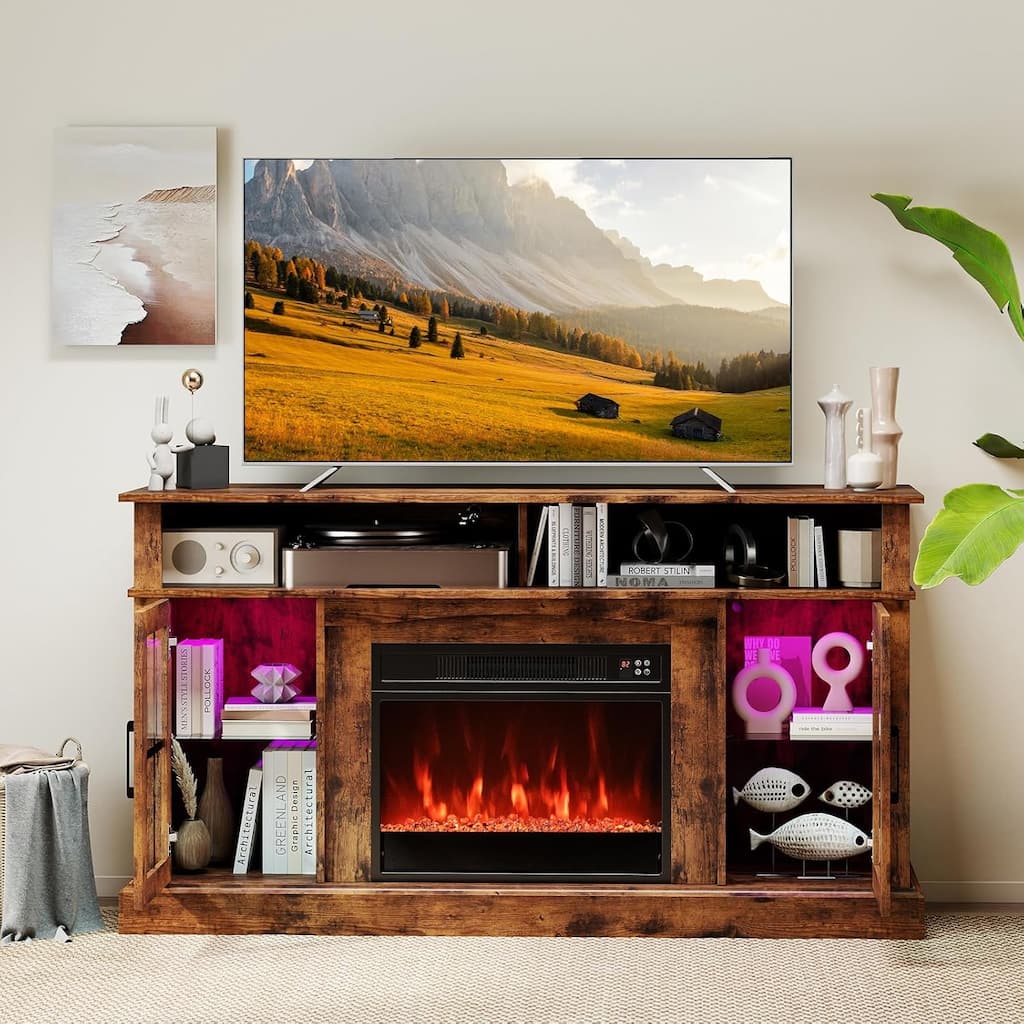 Electric Fireplace TV Stand for TVs Up to 65 Inches with LED Lights