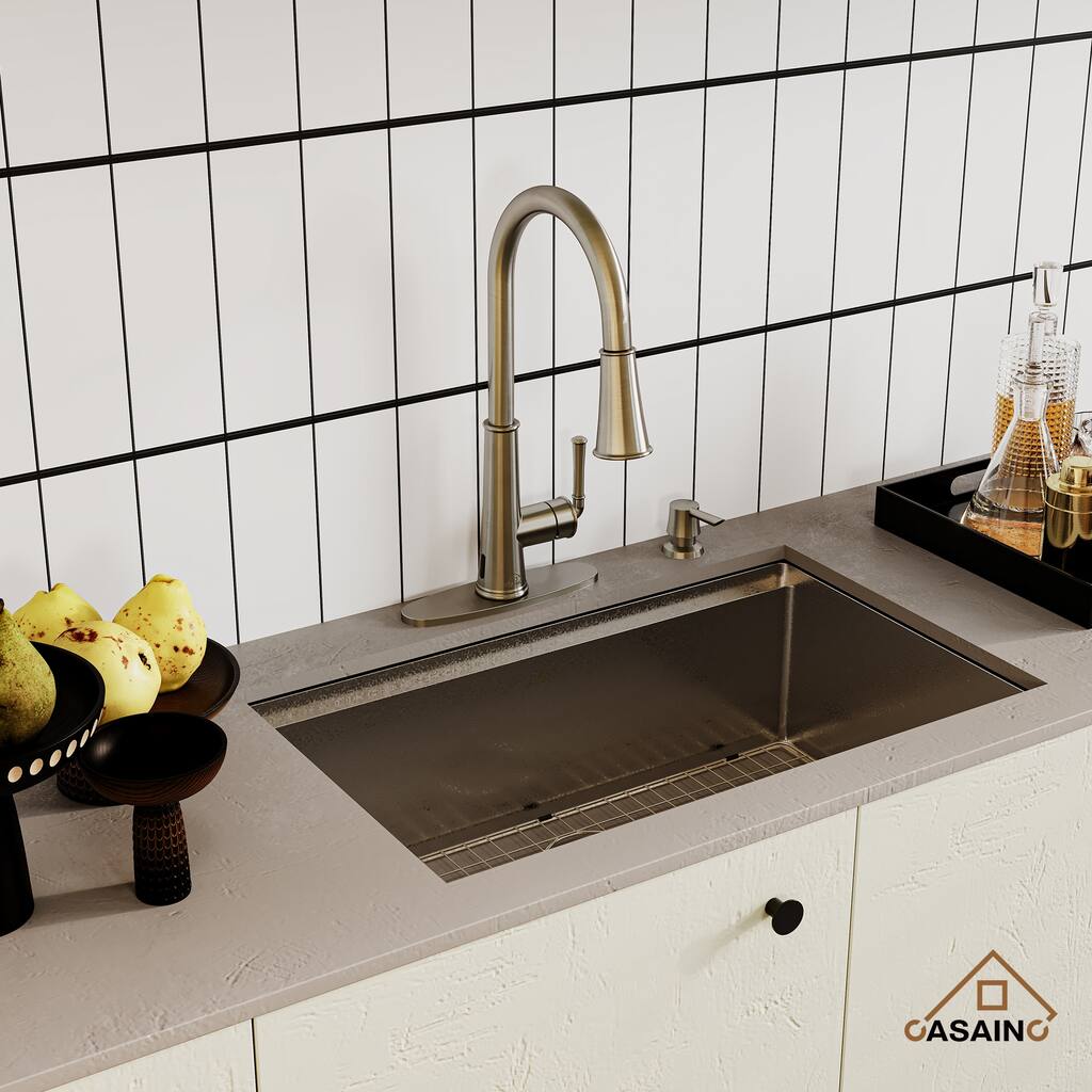 Stainless Steel Sink 32 in. Single Bowl Undermount Workstation Kitchen Sink with Faucet and Accessories