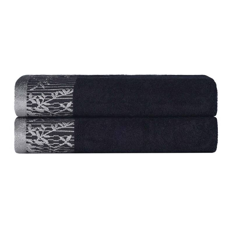 Superior Wisteria Cotton Floral Jacquard Border Bath Towel Set