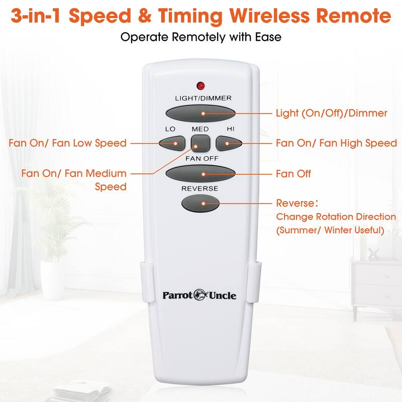 White 3-Speed Universal Ceiling Fan Remote Control with Wall Holder