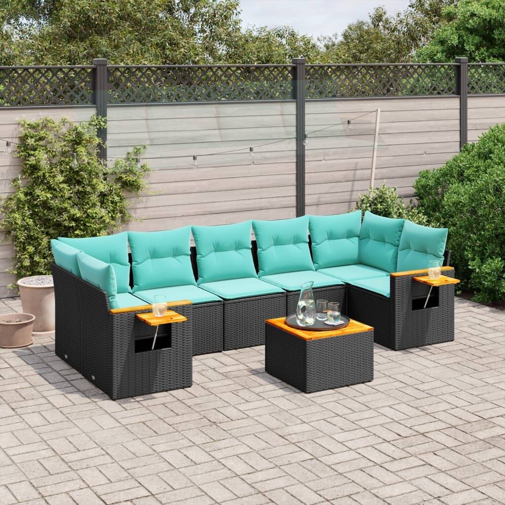 vidaXL 8 Piece Patio Sofa Set with Cushions Black Poly Rattan (US only) - 24.4 x 24.4 x 27.2
