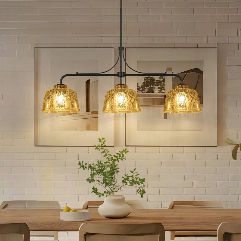 Modern Glam 3-Light Black Linear Dome Island Chandelier with Mercury Glass - 40.9"W x 9.6"D x 20.5" - 80.5"H