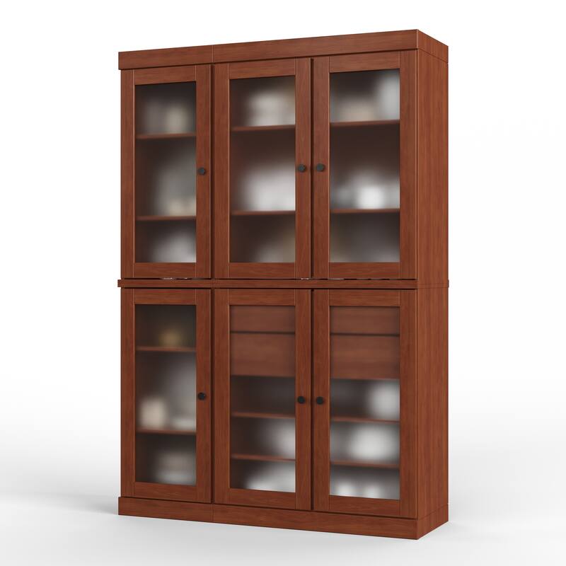 100% Solid Wood 48.5" Pantry Cabinet with Frosted Glass Doors and 2-Drawers