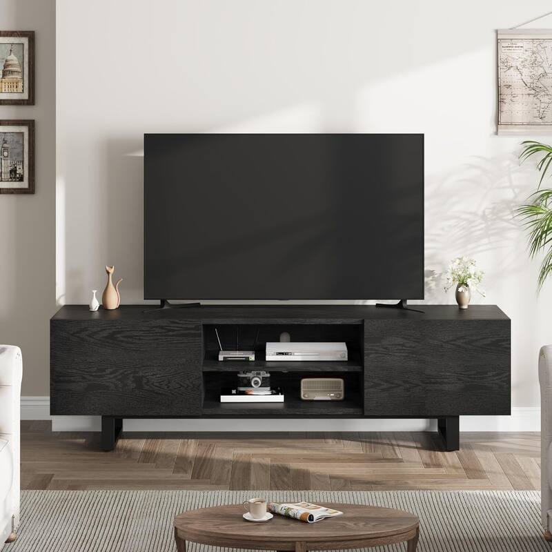 Modern 70" Entertainment Center TV Stand for 65/75/80 Inch TV with 2 Drawers & Open Shelves - N/A - Black