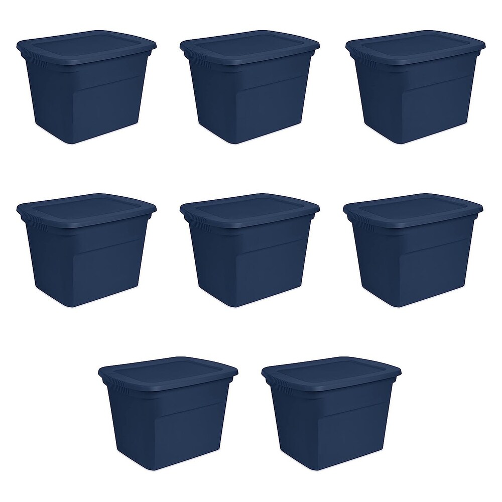 Sterilite 18 Gal Storage Tote, Stackable Bin with Lid, Plastic Container to  Organize Clothes in Closet, Basement, Blue Base and Lid, 8-Pack