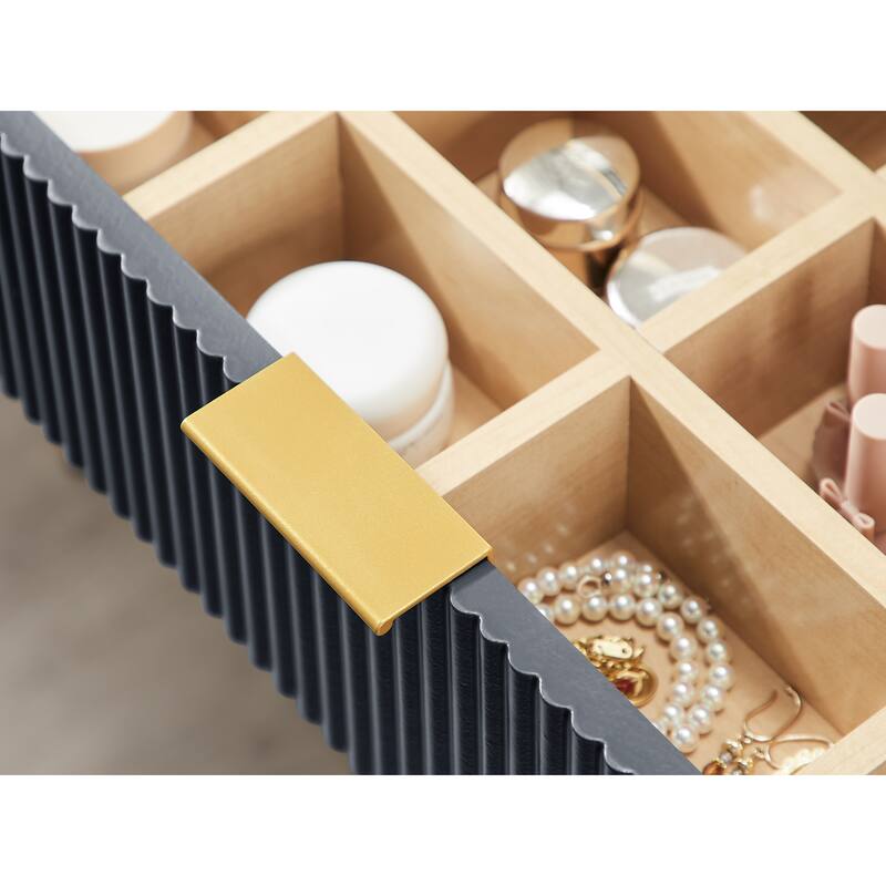 Modern Fluted Makeup Vanity Desk with Mirror, Lights, Charging Station