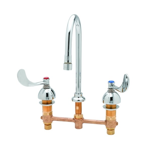 T and S Brass B-2867-04 Deck Mounted Medical Faucet with 8" Centers, Rigid Gooseneck, 2.2 GPM Aerator and 4" Wrist Action
