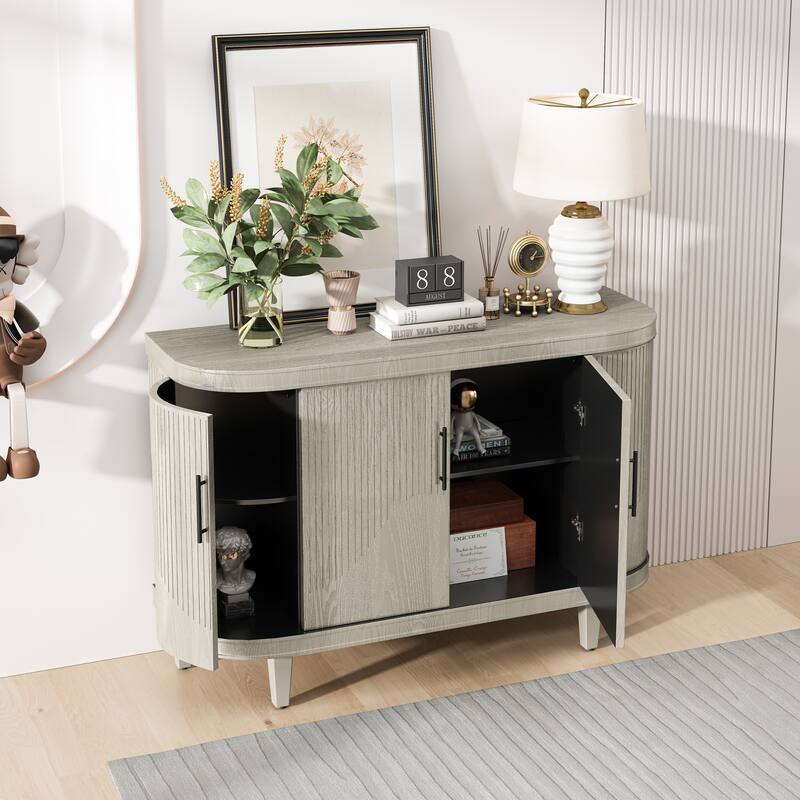 Curved Sideboard Buffet Storage Cabinet w/ 4 Doors & Adjustable Shelves, Living Room Console Table Coffee Bar Cabinet, Champagne