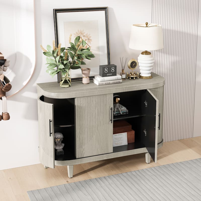 Modern Storage Wooden Cabinet with 4 Doors and Adjustable Interior Shelves for Living Room, Kitchen, Bedroom