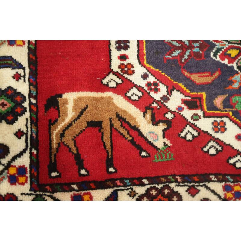 Hand Knotted Oriental 100% Wool Carpet Traditional Geometric Red Shiraz Area Rug - 5' 0'' X 3' 1''
