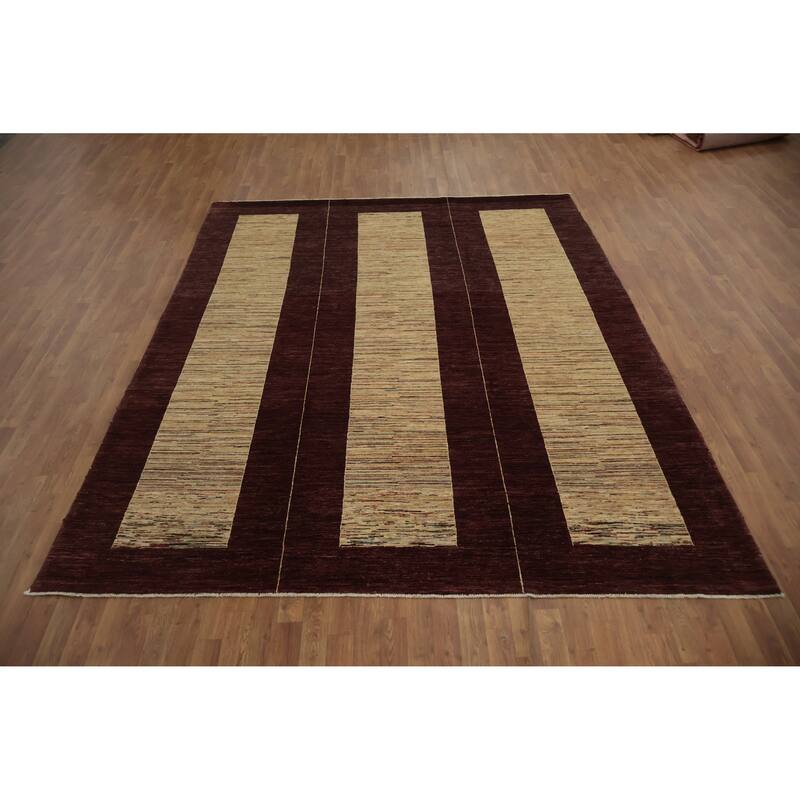 Hand Knotted Oriental 100% Wool Carpet Modern Geometric Red Gabbeh Area Rug - 10' 2'' X 8' 2''
