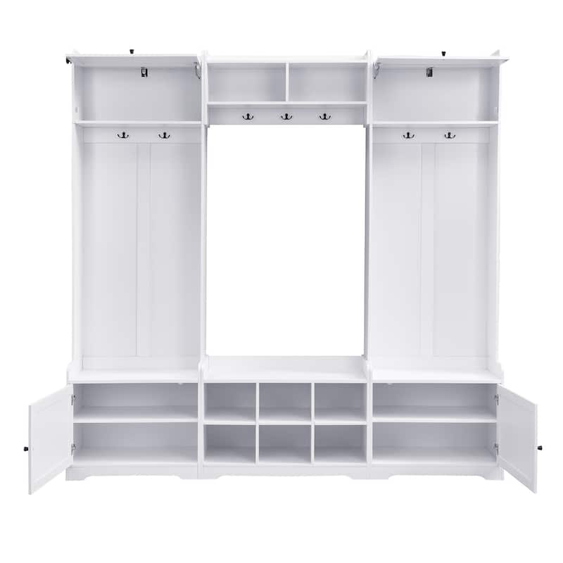 79.1"Wide Hall Tree with Shoe Storage,8 Cubbies & Adjustable Shelf