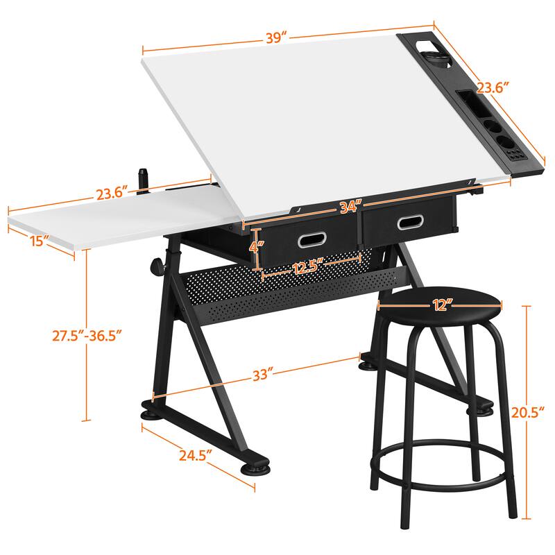 Yaheetech Drawing Table/Stool Set for Professional Art Work with Adjustable Table Angles